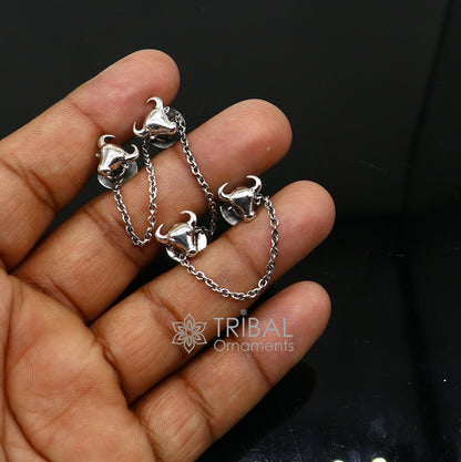 Bull head design 925 Sterling Silver set of 4 kurta Buttons for Fashion Perfection, silver cufflinks, cultural trendy jewelry btn43 - TRIBAL ORNAMENTS