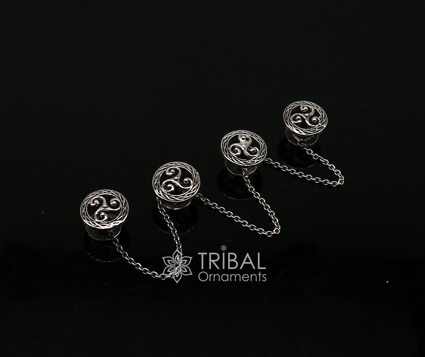 Celtic spiral triskele symbol 925 Sterling silver handmade gorgeous high-quality buttons or cufflinks for kurtas, best gifting jewelry btn52 - TRIBAL ORNAMENTS