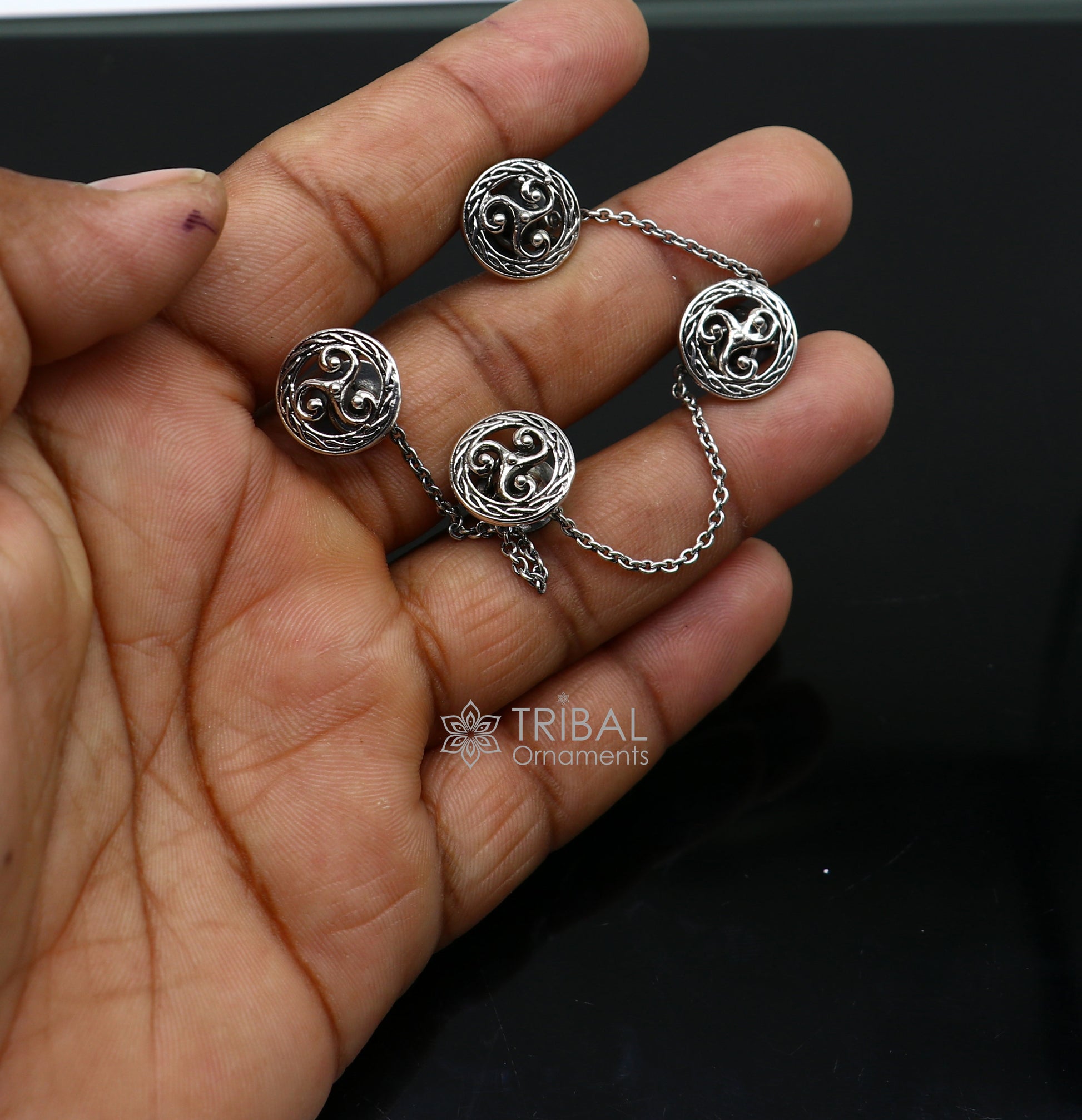Celtic spiral triskele symbol 925 Sterling silver handmade gorgeous high-quality buttons or cufflinks for kurtas, best gifting jewelry btn52 - TRIBAL ORNAMENTS