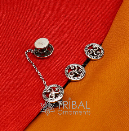 Celtic spiral triskele symbol 925 Sterling silver handmade gorgeous high-quality buttons or cufflinks for kurtas, best gifting jewelry btn52 - TRIBAL ORNAMENTS