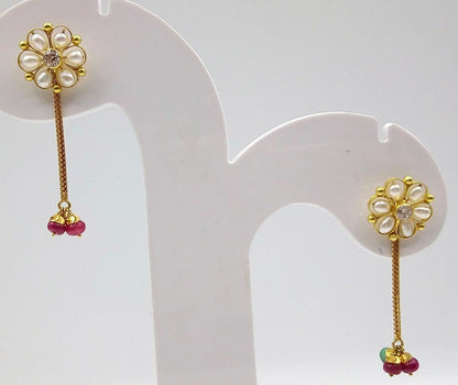 Handmade 22Kt yellow gold dangle earrings with beaded and box chain design, vintage antique style jewelry by TRIBAL ORNAMENTS