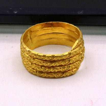 Solid 22KT yellow gold handmade traditional antique ring band from Tribal Ornaments, featuring unique tribal unisex jewelry design.