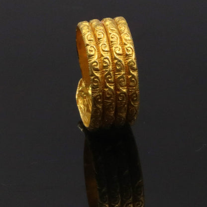 Solid 22KT yellow gold handmade traditional tribal ring band, unisex Indian jewelry with antique design by TRIBAL ORNAMENTS.