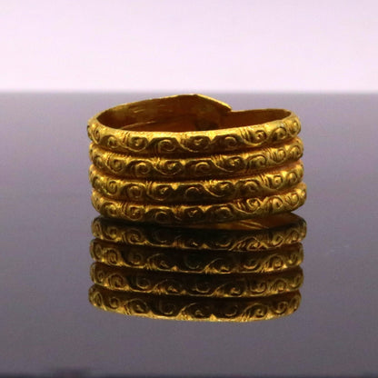 Solid 22KT yellow gold handmade traditional antique tribal ring band, unisex Indian tribal jewelry by TRIBAL ORNAMENTS.
