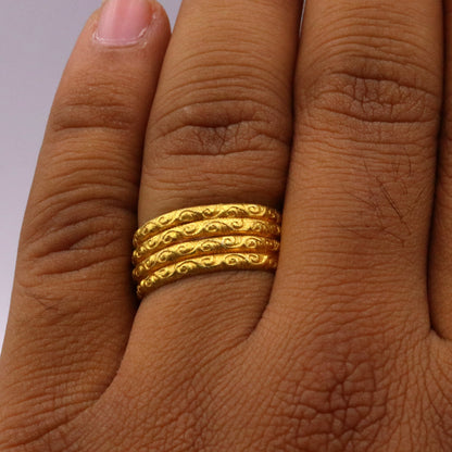 Solid 22KT yellow gold handmade traditional antique tribal ring band, unisex Indian jewelry by TRIBAL ORNAMENTS