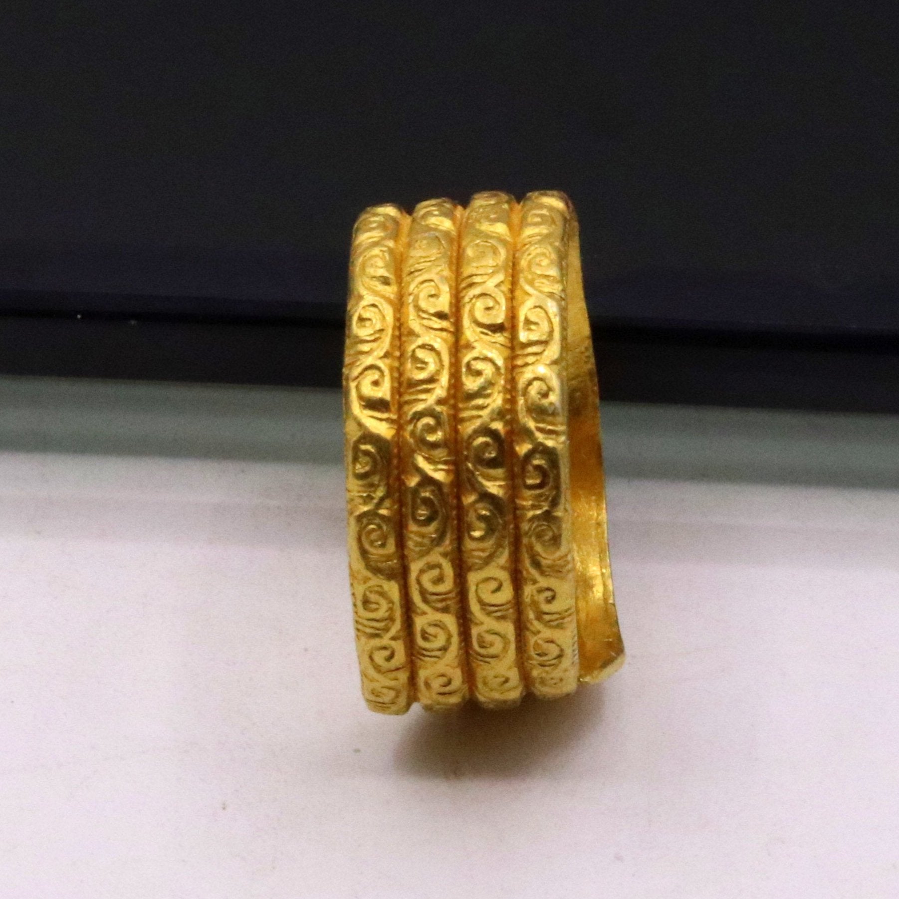 Certified solid 22kt carat yellow gold handmade unique traditional antique design ring band indian tribal jewelry unisex gifting item - TRIBAL ORNAMENTS
