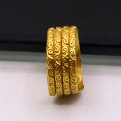 Solid 22KT yellow gold handmade traditional tribal ring band, unisex antique jewelry by Tribal Ornaments with intricate design.