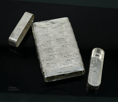 cigarette or tobacco box 925 solid silver vintage floral design stylish trinket box, best royal luxury gift to anyone special stb325 - TRIBAL ORNAMENTS