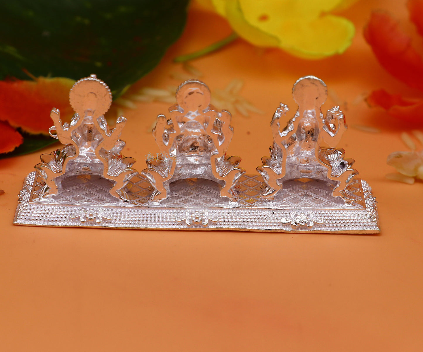 Combo Lakshmi Ganesha and Saraswati 925 Sterling silver puja article figurine statue, Diwali puja brings joy, hope, and wealth art725 - TRIBAL ORNAMENTS