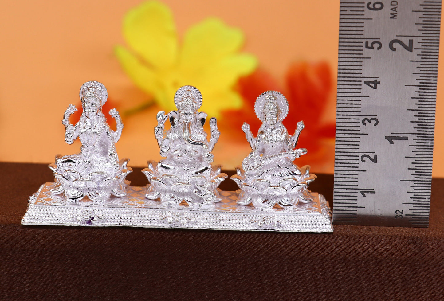 Combo Lakshmi Ganesha and Saraswati 925 Sterling silver puja article figurine statue, Diwali puja brings joy, hope, and wealth art725 - TRIBAL ORNAMENTS