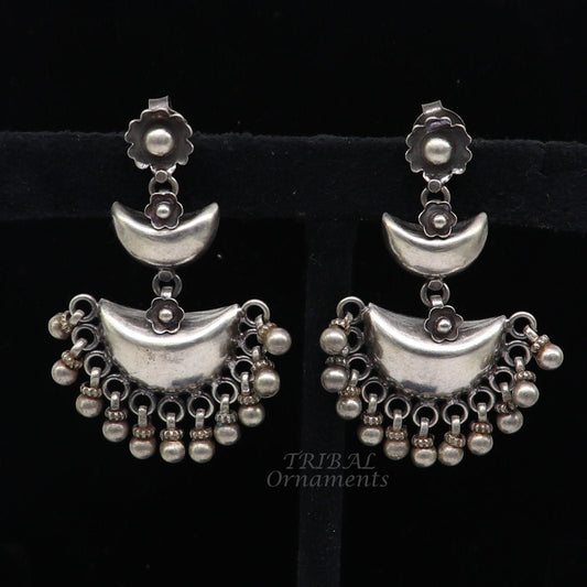 Cultural silver earrings, fashionable and versatile floral silver 3 steps drop dangles ethnic pattern made by 925 sterling silver s1114 - TRIBAL ORNAMENTS