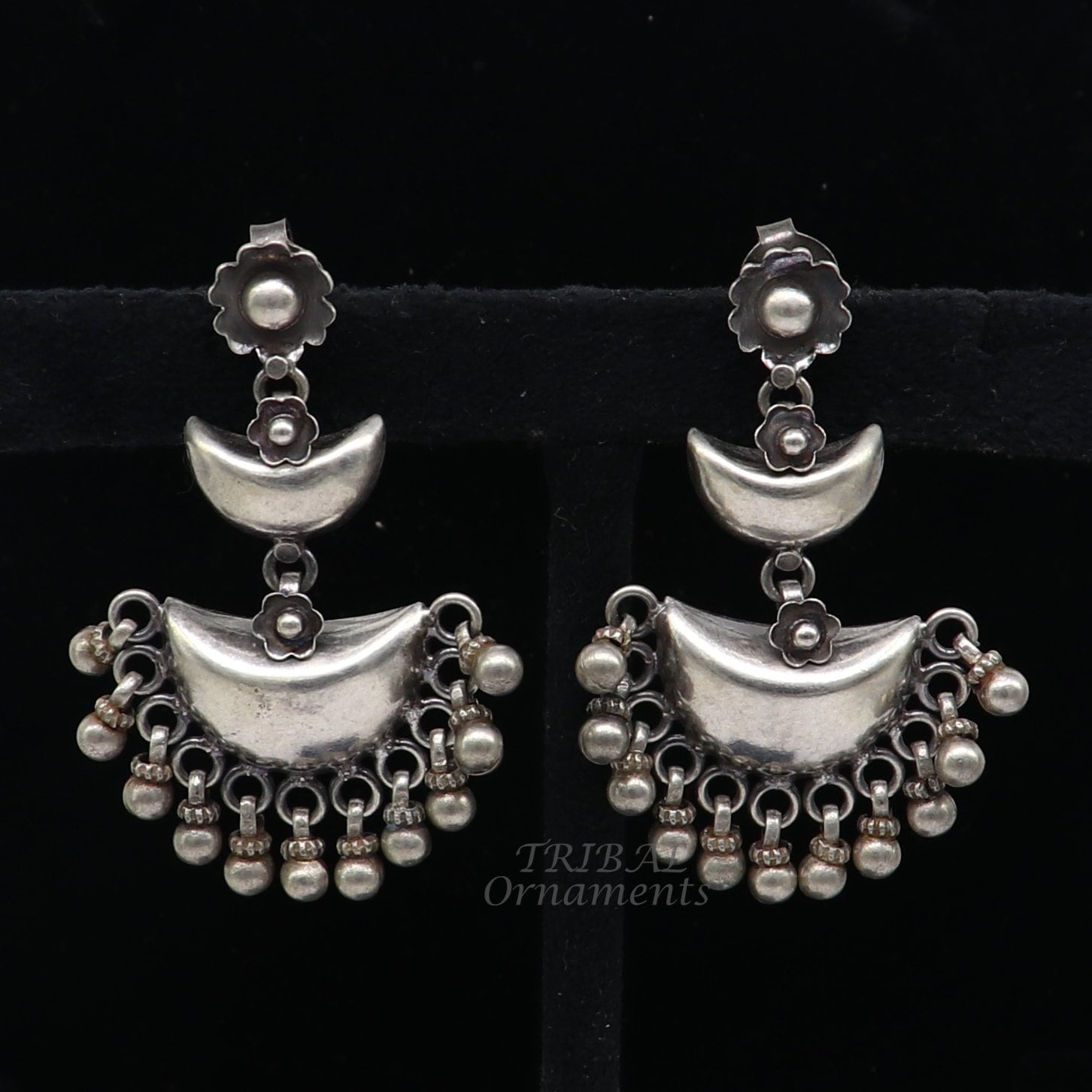 Cultural silver earrings, fashionable and versatile floral silver 3 steps drop dangles ethnic pattern made by 925 sterling silver s1114 - TRIBAL ORNAMENTS
