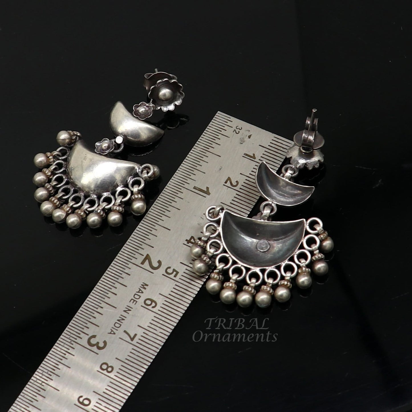 Cultural silver earrings, fashionable and versatile floral silver 3 steps drop dangles ethnic pattern made by 925 sterling silver s1114 - TRIBAL ORNAMENTS