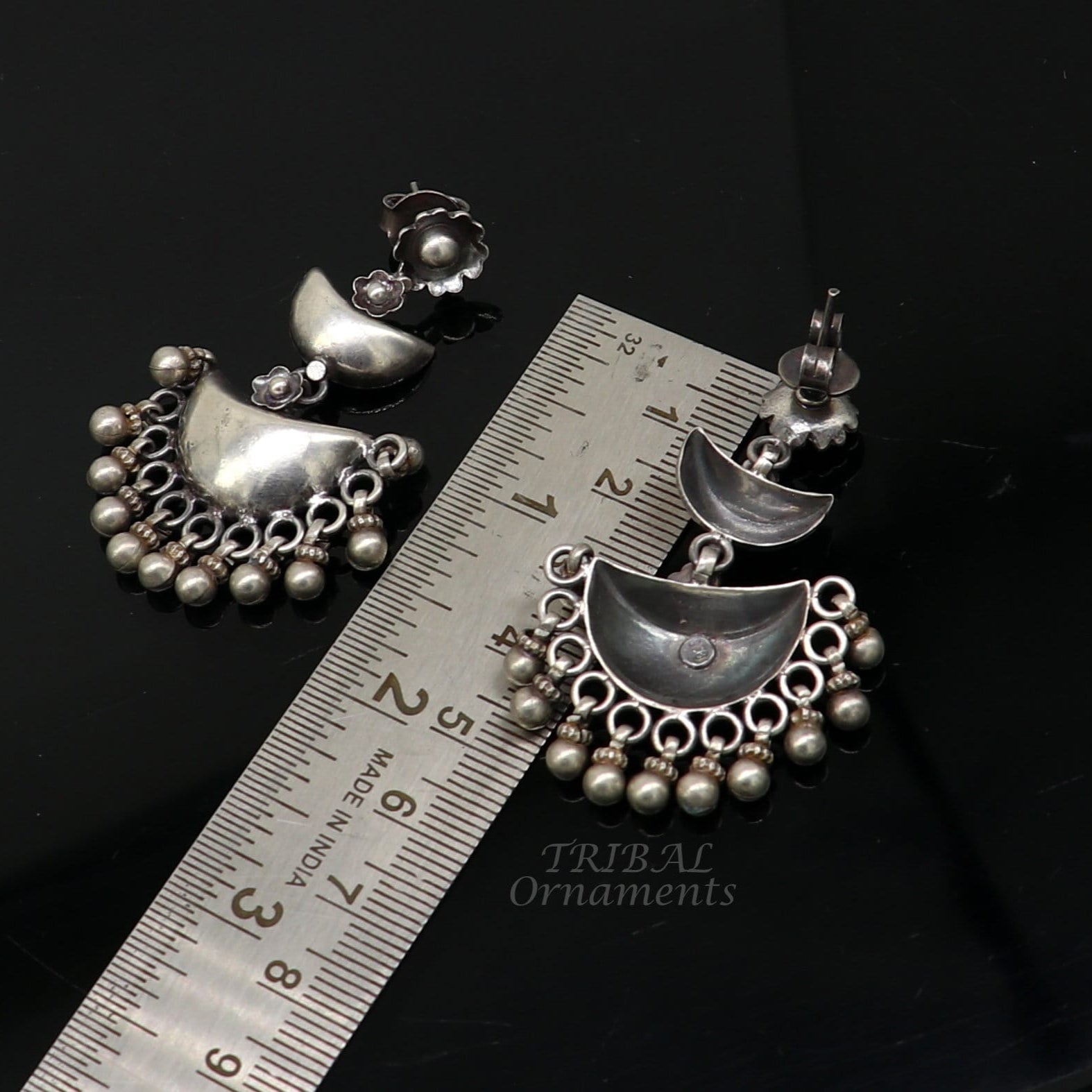 Cultural silver earrings, fashionable and versatile floral silver 3 steps drop dangles ethnic pattern made by 925 sterling silver s1114 - TRIBAL ORNAMENTS