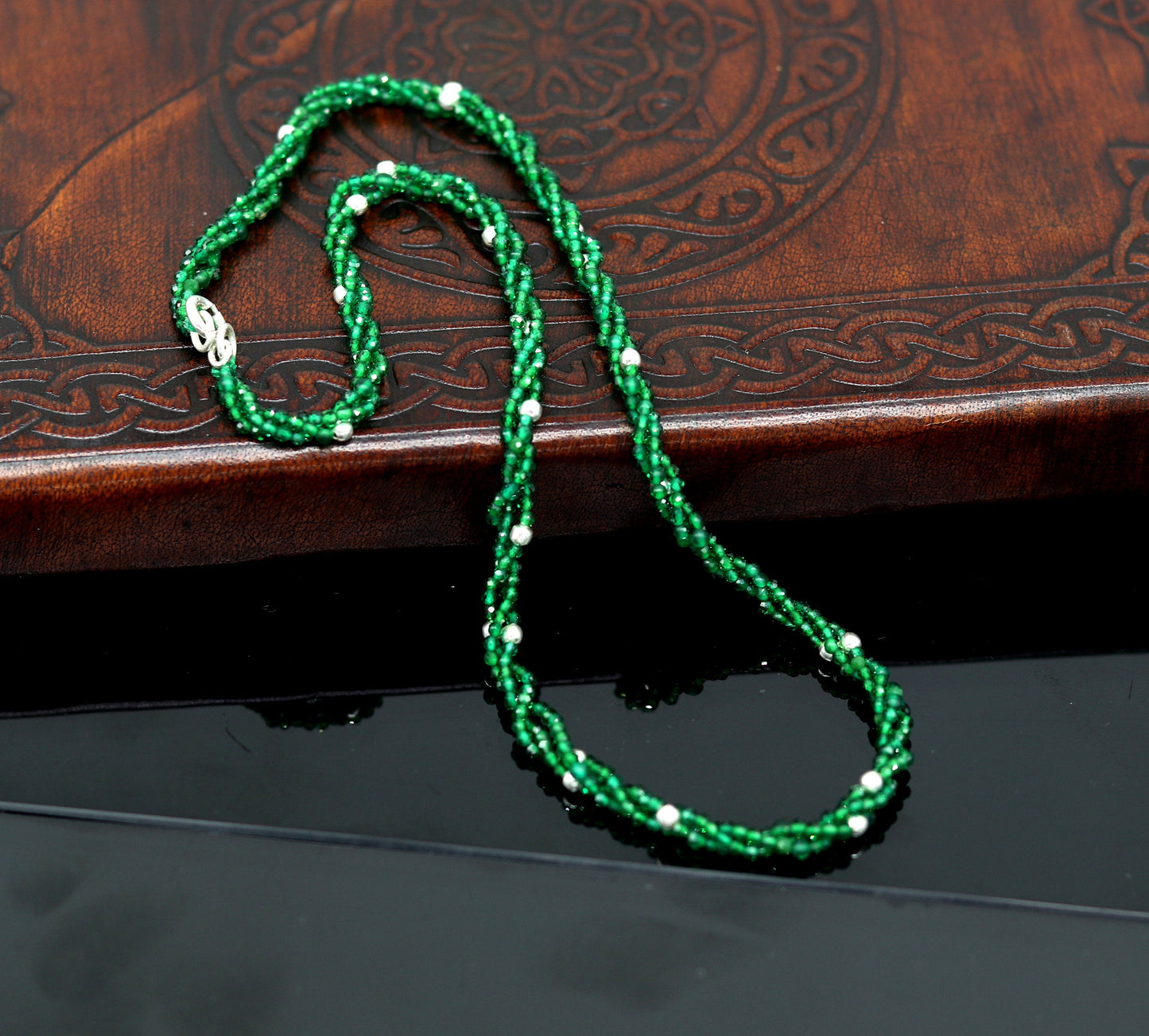 Custom Galaxy Necklace with randomly placed silver semi-precious green beads 925 pure silver galaxy necklace triple strands necklace set134 - TRIBAL ORNAMENTS