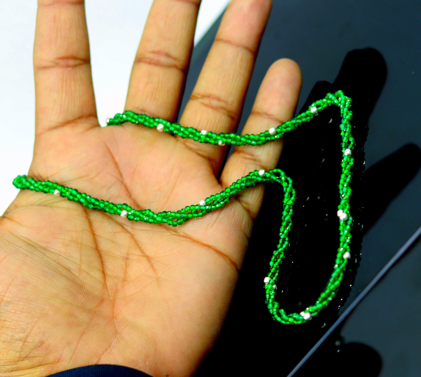 Custom Galaxy Necklace with randomly placed silver semi-precious green beads 925 pure silver galaxy necklace triple strands necklace set134 - TRIBAL ORNAMENTS