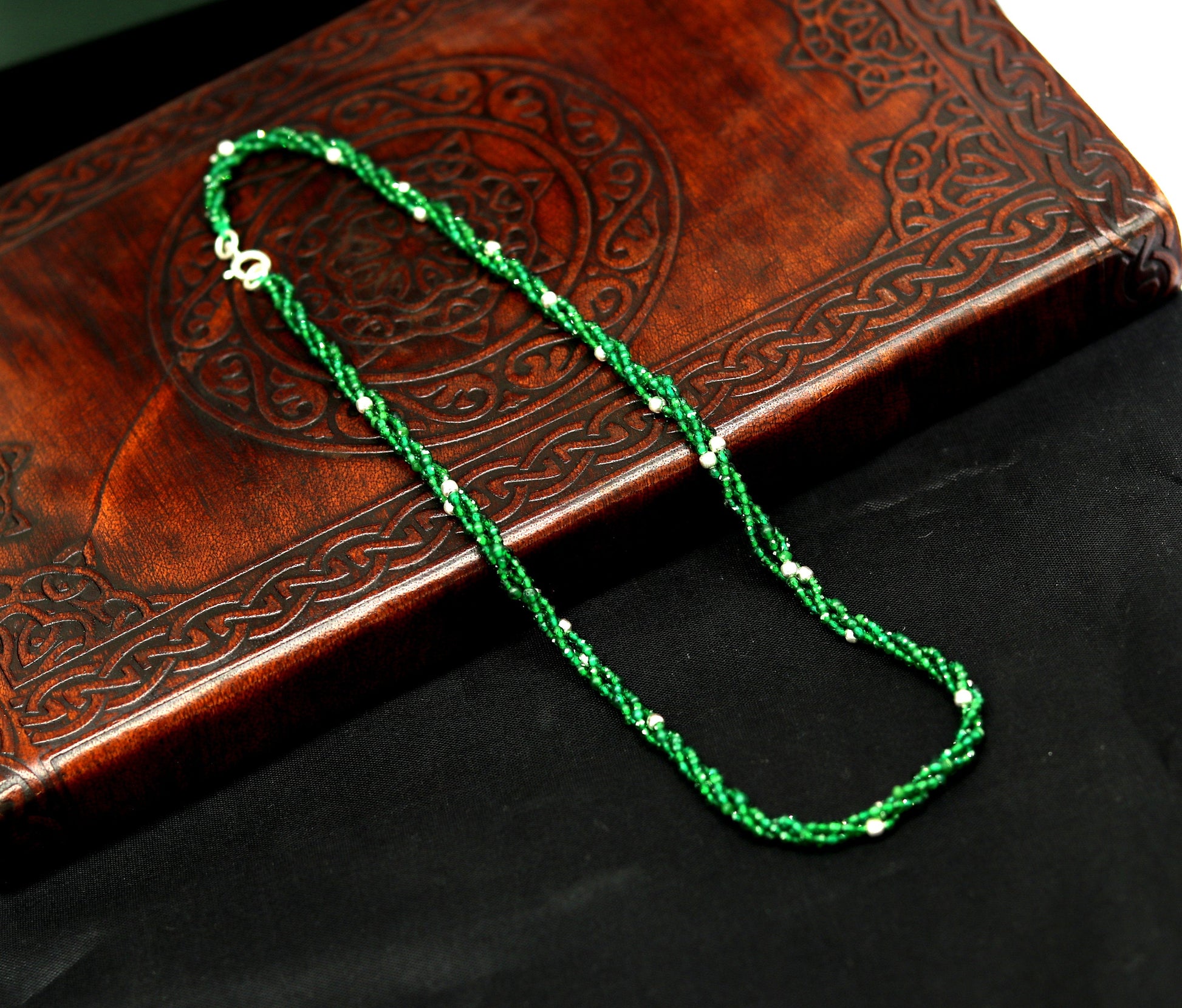 Custom Galaxy Necklace with randomly placed silver semi-precious green beads 925 pure silver galaxy necklace triple strands necklace set134 - TRIBAL ORNAMENTS