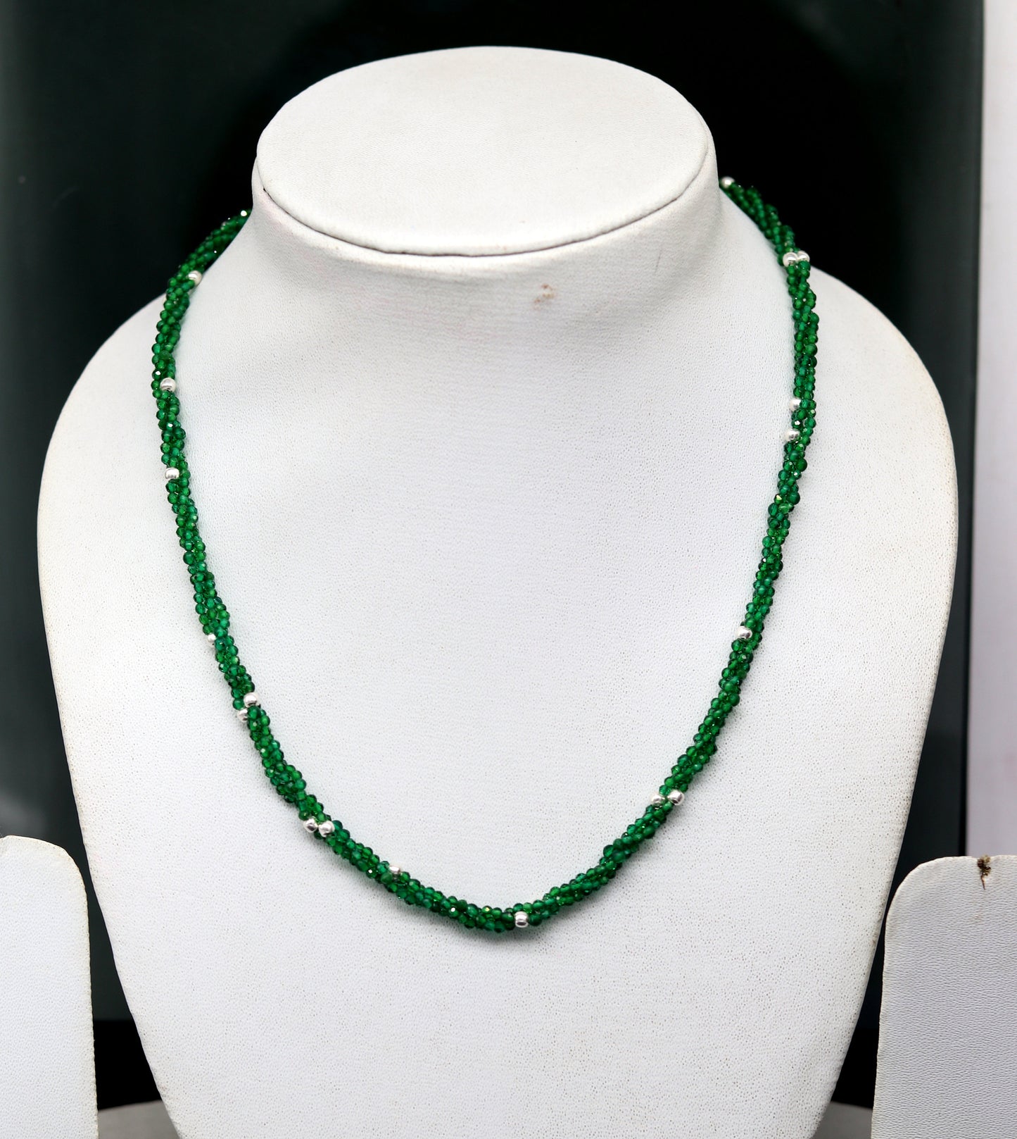 Custom Galaxy Necklace with randomly placed silver semi-precious green beads 925 pure silver galaxy necklace triple strands necklace set134 - TRIBAL ORNAMENTS