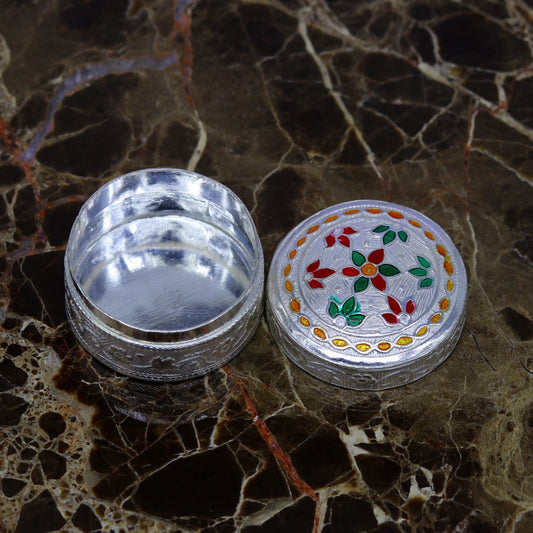 Customized flower work 925 sterling silver trinket box, container box, small jewelry box, Vermilion bridal box, gifting ring box stb58 - TRIBAL ORNAMENTS
