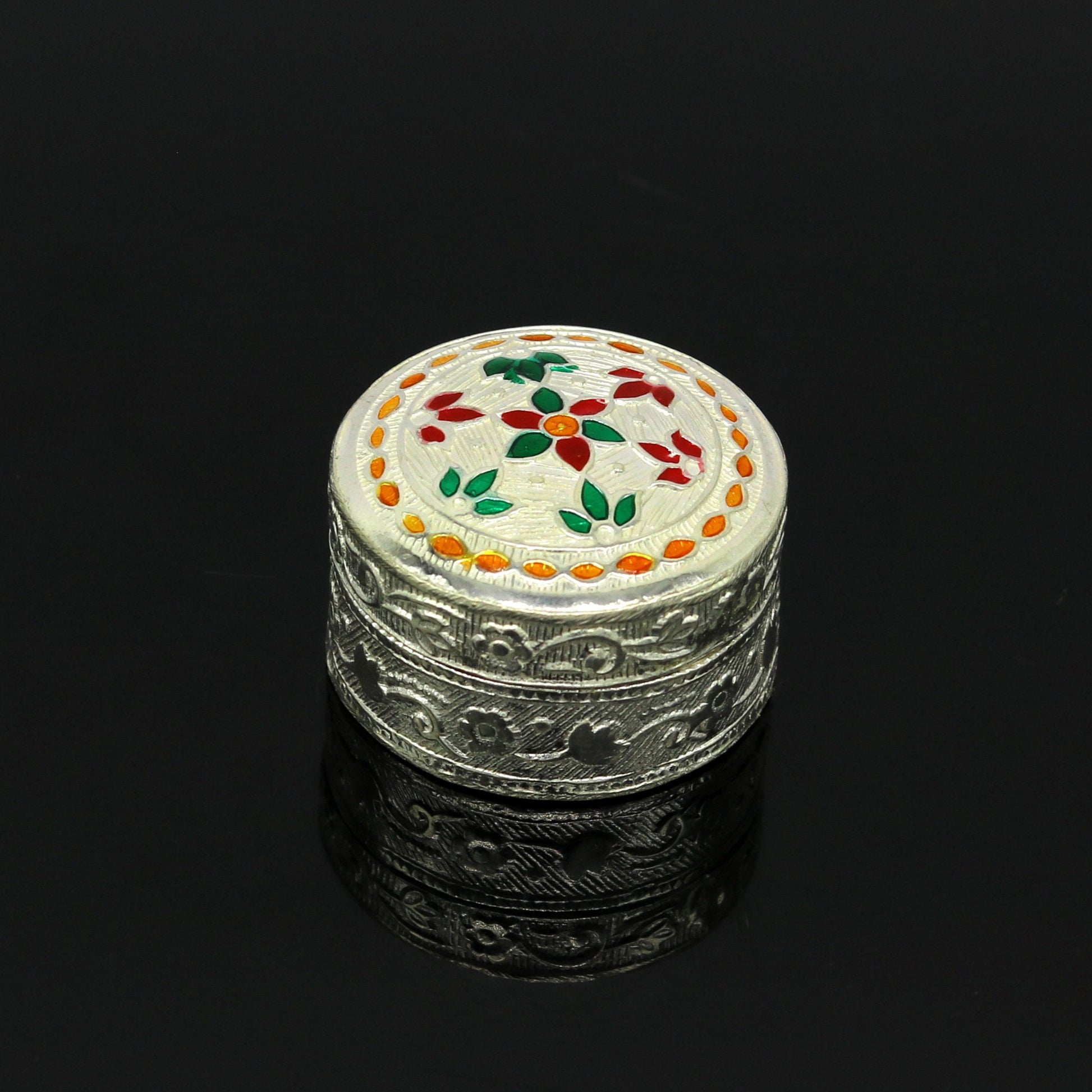 Customized flower work 925 sterling silver trinket box, container box, small jewelry box, Vermilion bridal box, gifting ring box stb58 - TRIBAL ORNAMENTS