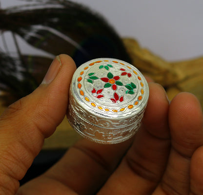 Customized flower work 925 sterling silver trinket box, container box, small jewelry box, Vermilion bridal box, gifting ring box stb58 - TRIBAL ORNAMENTS