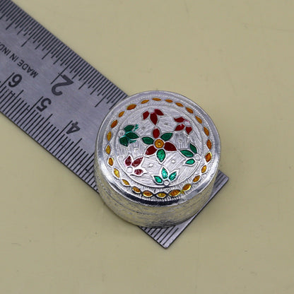 Customized flower work 925 sterling silver trinket box, container box, small jewelry box, Vermilion bridal box, gifting ring box stb58 - TRIBAL ORNAMENTS