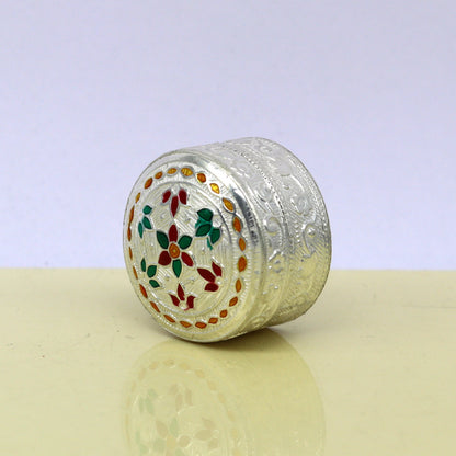 Customized flower work 925 sterling silver trinket box, container box, small jewelry box, Vermilion bridal box, gifting ring box stb58 - TRIBAL ORNAMENTS