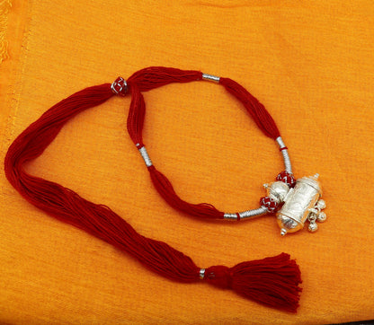 Customized Indian traditional vintage silver charm necklace with tribal design, perfect for brides and wedding jewelry sets.