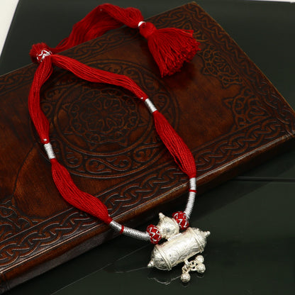 Customized Indian traditional vintage silver charm necklace with tribal design, perfect for brides and wedding jewelry sets.