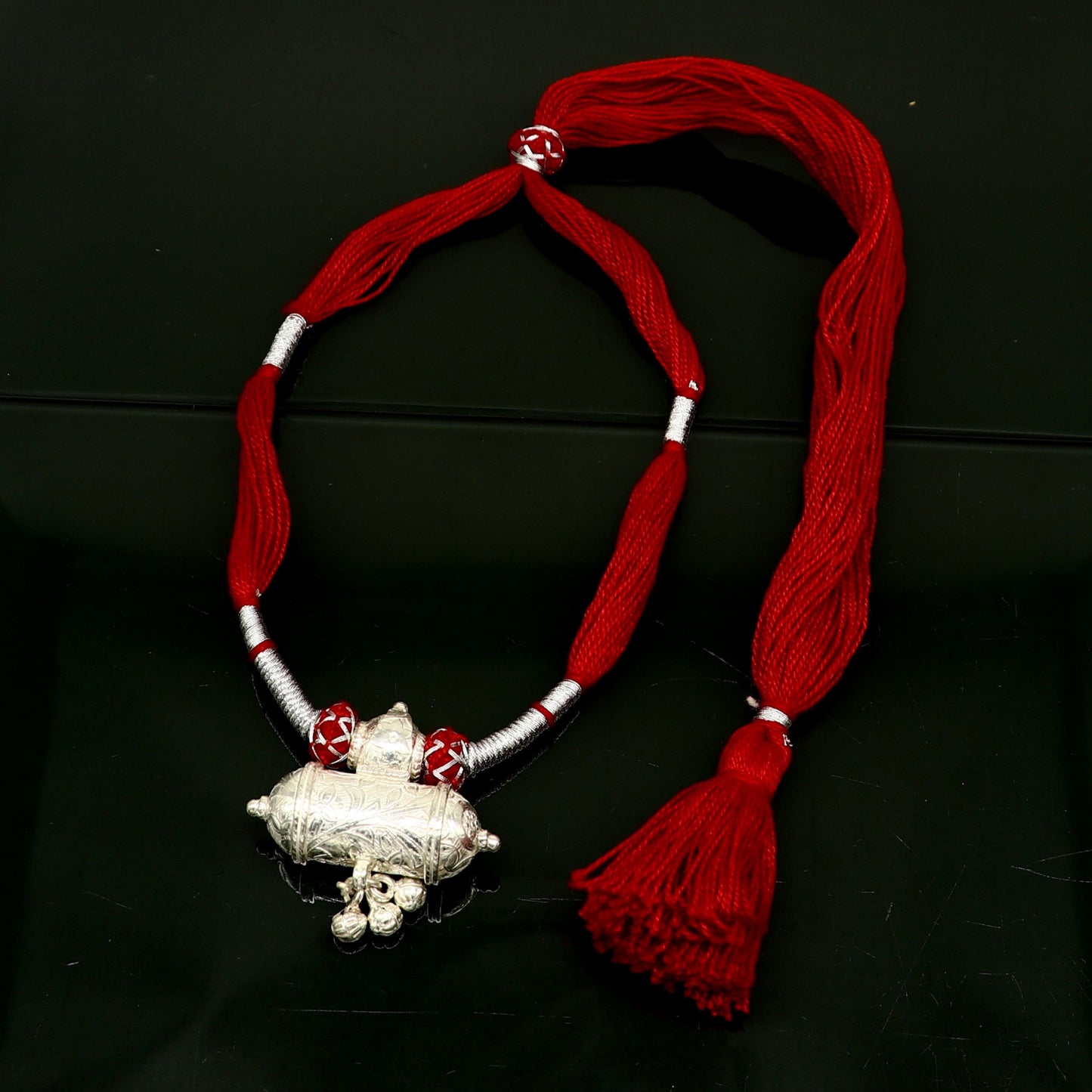 Customized indian traditional design vintage lookt solid silver charm necklace, stunning brides wedding necklace tribal jewelry set209 - TRIBAL ORNAMENTS