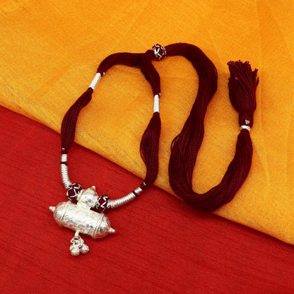 Customized Indian traditional design vintage solid silver charm necklace with tribal motifs, ideal for brides and wedding jewelry.