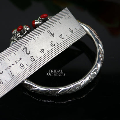 925 sterling silver bangle bracelet with red stones, antique tribal design, handmade tribal jewelry, fabulous wrist accessory.