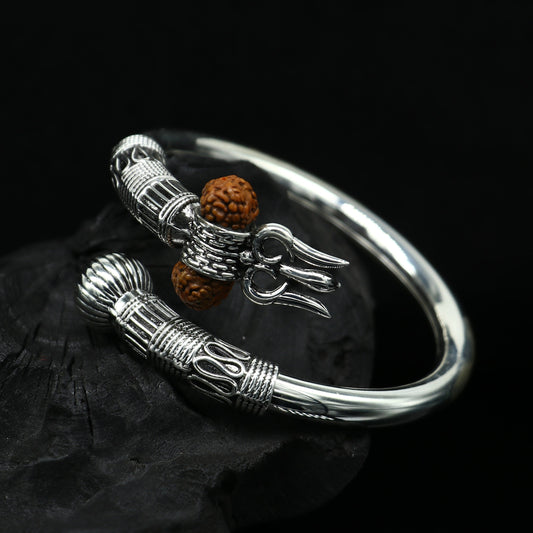 Devine 925 sterling silver handmade lord Shiva trident Trishul bangle bracelet kada, best gift for girl's or boy's stunning bangle nssk419 - TRIBAL ORNAMENTS