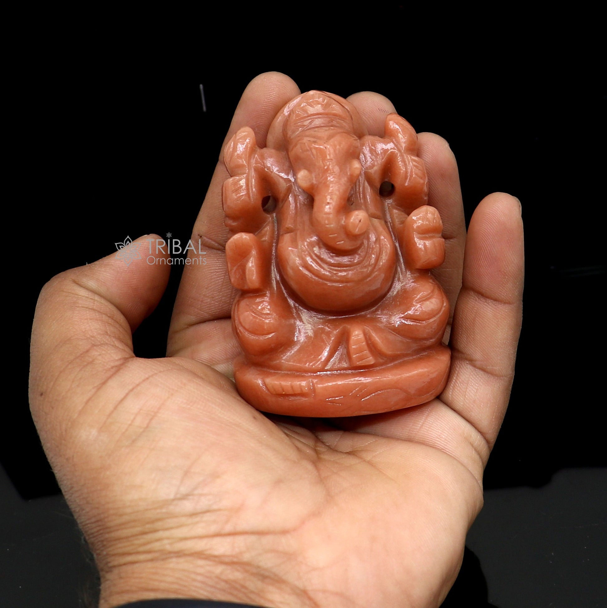 Devine Ganesha handcrafted Aventurian stone statue figurine, home temple God Ganesha stone sculpture for wealth and prosperity stna32 - TRIBAL ORNAMENTS