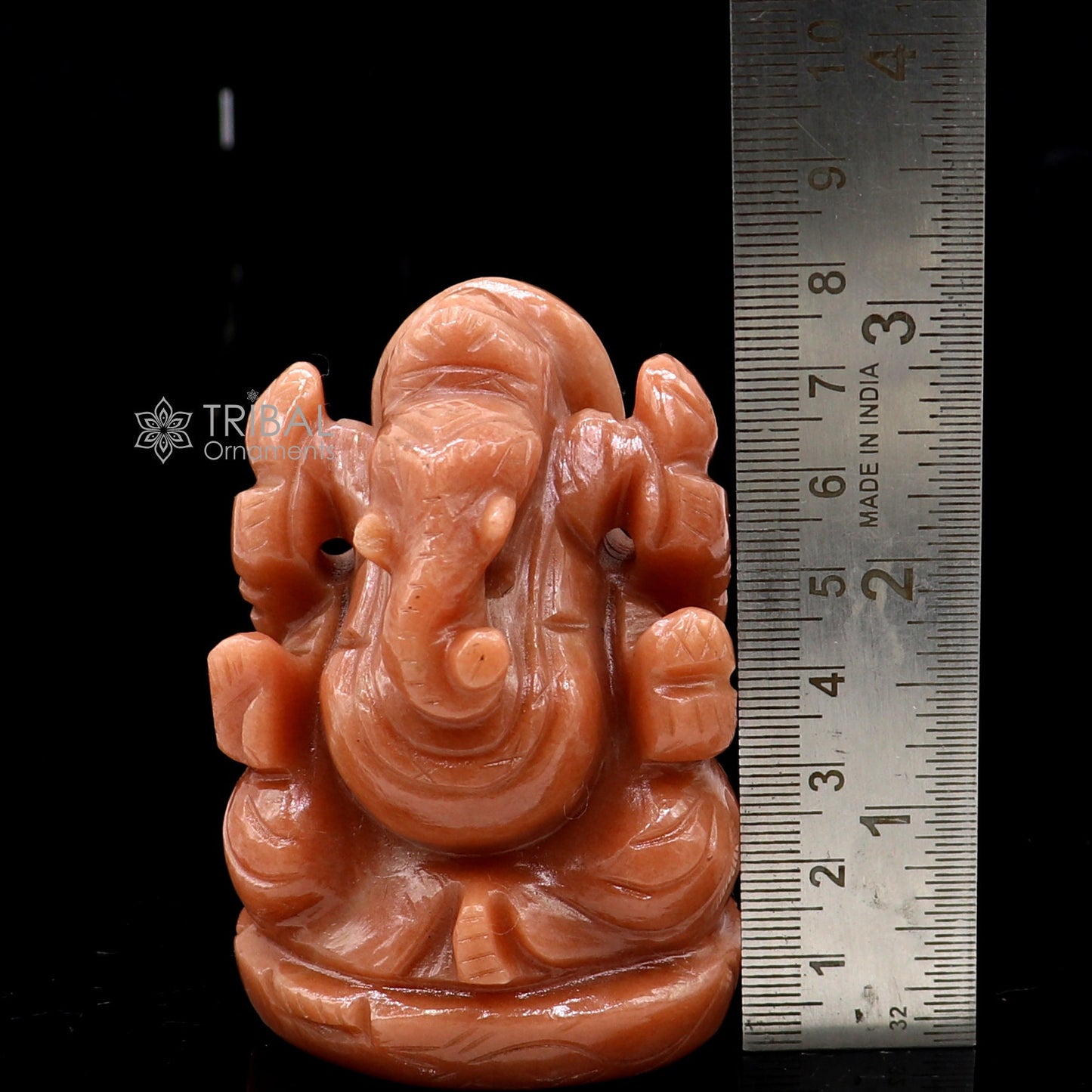Devine Ganesha handcrafted Aventurian stone statue figurine, home temple God Ganesha stone sculpture for wealth and prosperity stna32 - TRIBAL ORNAMENTS