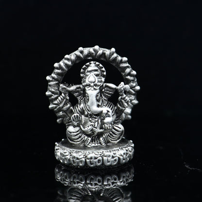 Divine 1.2" 925 Sterling silver God Ganesha statue puja article figurine, Diwali puja Divine silver article of prosperity& wealth art713 - TRIBAL ORNAMENTS