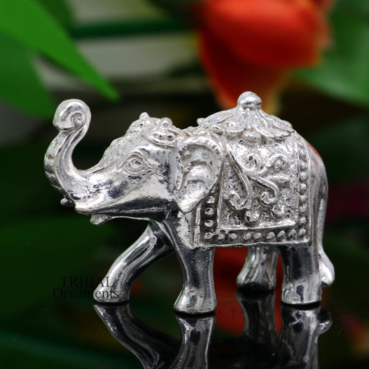 Divine 925 sterling silver handmade work small elephant for home temple for wealth and prosperity art501 - TRIBAL ORNAMENTS