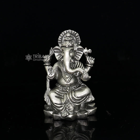 Divine 925 Sterling silver Lord Ganesh Idol, Pooja Articles, Silver Idols Figurine Ganesha statue sculpture Diwali puja gift art671 - TRIBAL ORNAMENTS