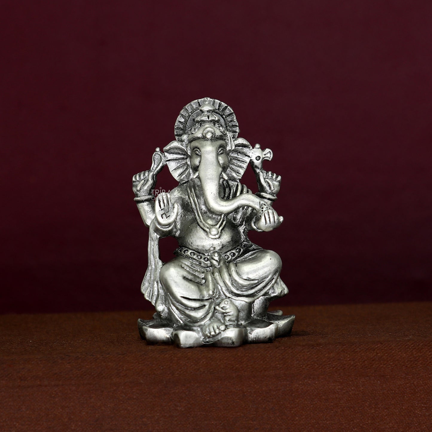 Divine 925 Sterling silver Lord Ganesh Idol, Pooja Articles, Silver Idols Figurine Ganesha statue sculpture Diwali puja gift art671 - TRIBAL ORNAMENTS
