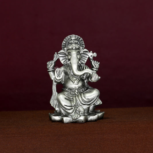 Divine 925 Sterling silver Lord Ganesh Idol, Pooja Articles, Silver Idols Figurine Ganesha statue sculpture Diwali puja gift art671 - TRIBAL ORNAMENTS