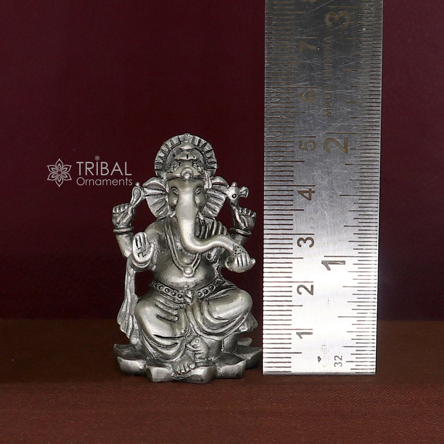 Divine 925 Sterling silver Lord Ganesh Idol, Pooja Articles, Silver Idols Figurine Ganesha statue sculpture Diwali puja gift art671 - TRIBAL ORNAMENTS