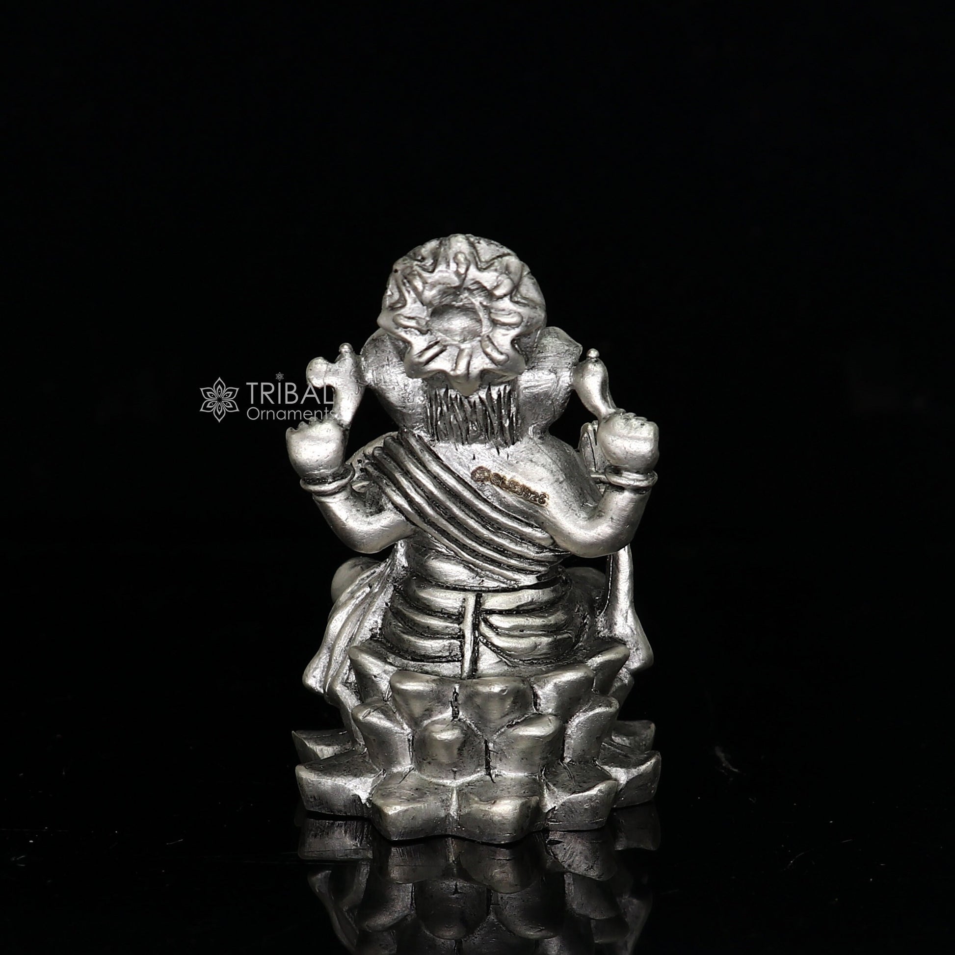 Divine 925 Sterling silver Lord Ganesh Idol, Pooja Articles, Silver Idols Figurine Ganesha statue sculpture Diwali puja gift art671 - TRIBAL ORNAMENTS