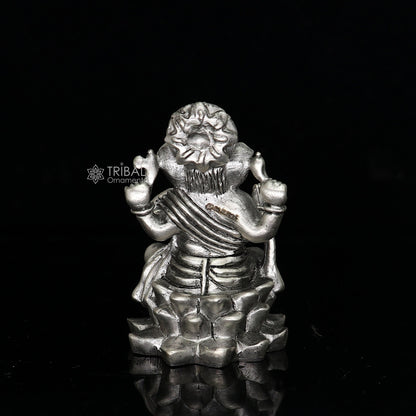 Divine 925 Sterling silver Lord Ganesh Idol, Pooja Articles, Silver Idols Figurine Ganesha statue sculpture Diwali puja gift art671 - TRIBAL ORNAMENTS