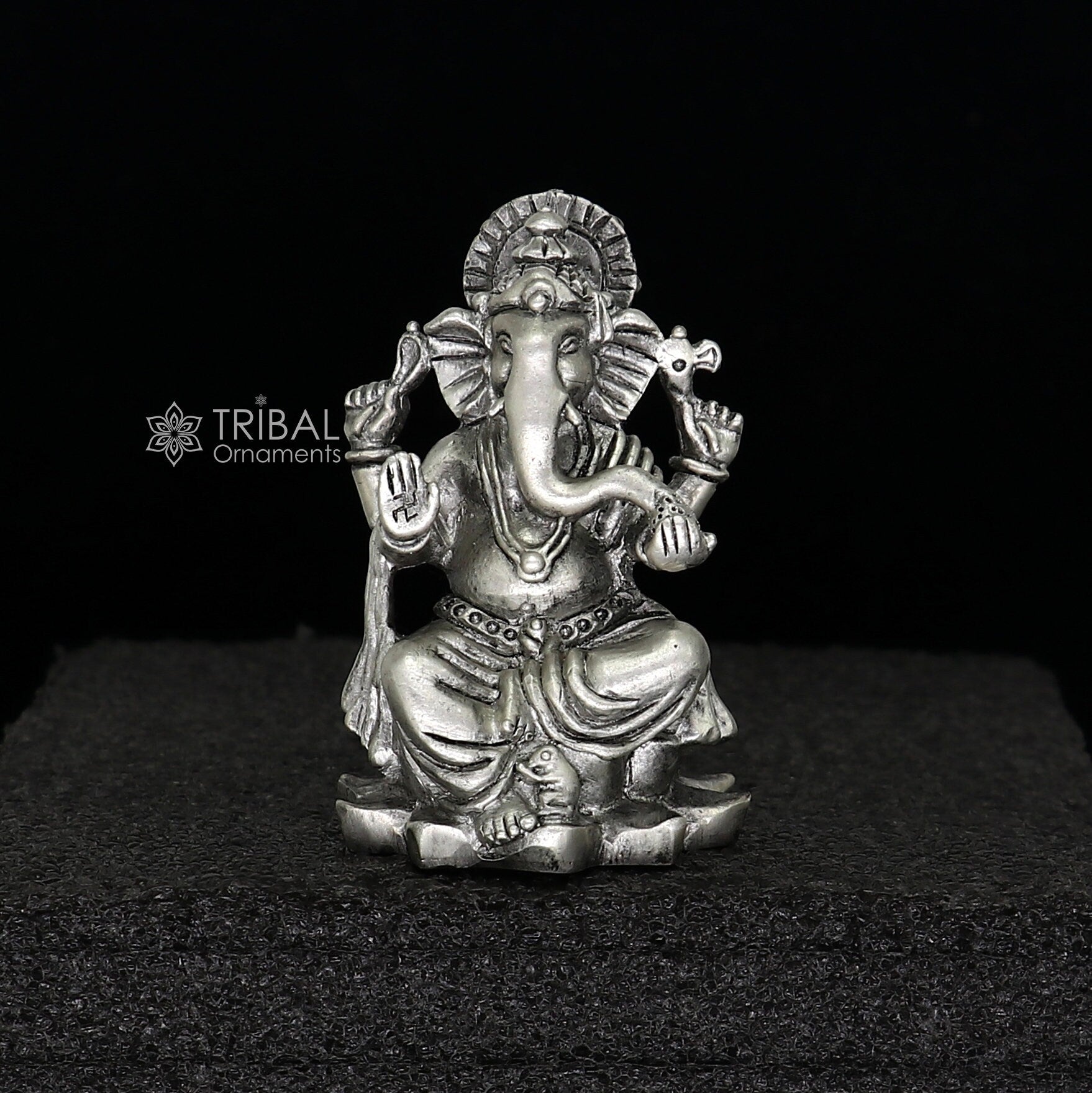 Divine 925 Sterling silver Lord Ganesh Idol, Pooja Articles, Silver Idols Figurine Ganesha statue sculpture Diwali puja gift art671 - TRIBAL ORNAMENTS