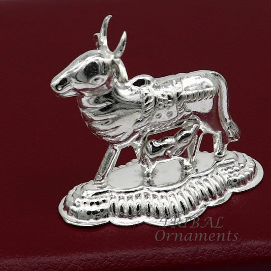 Divine cow with calf 925 sterling silver handmade Kamdhenu cow, deity's cow, wishing cow, silver worshipping puja su984 - TRIBAL ORNAMENTS
