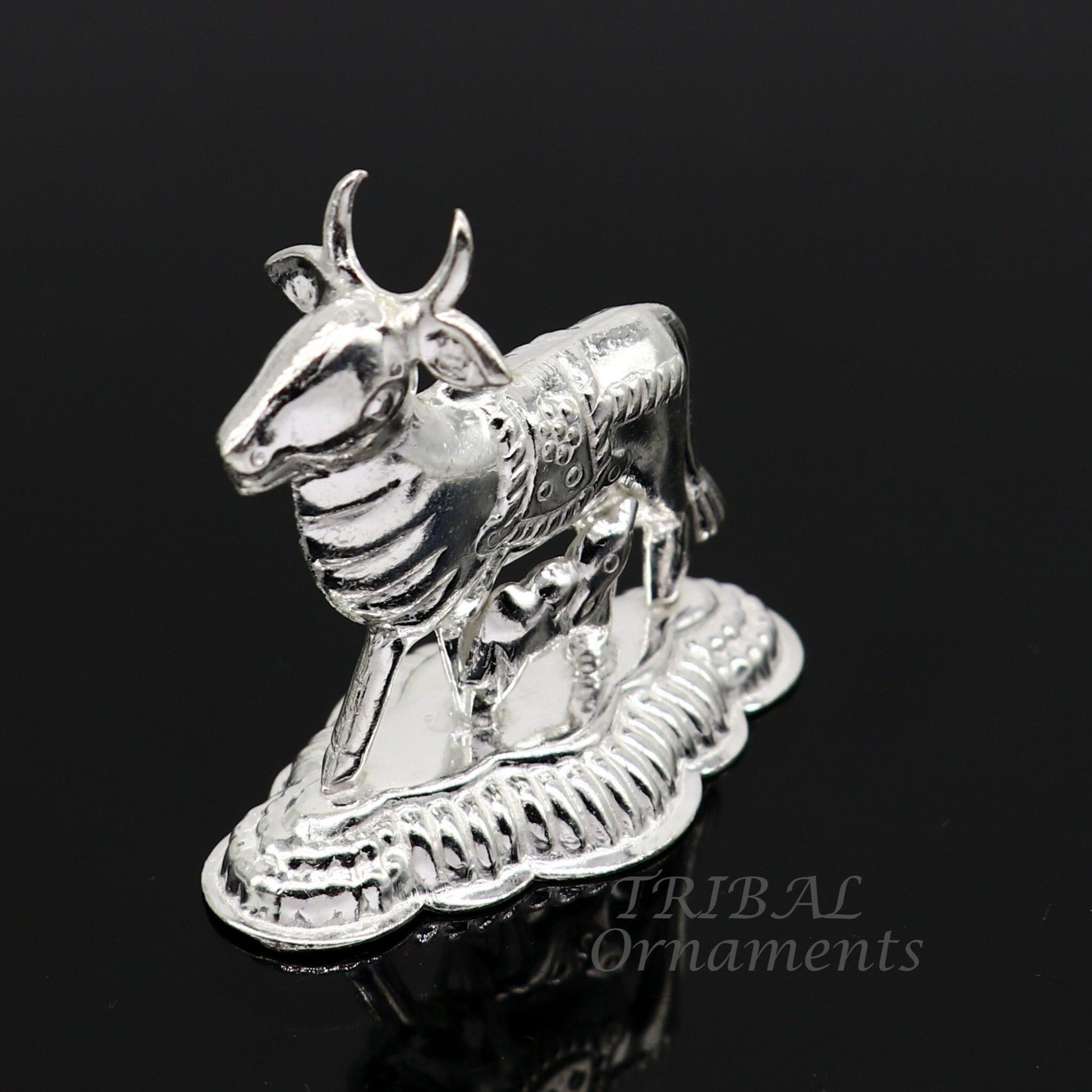 Divine cow with calf 925 sterling silver handmade Kamdhenu cow, deity's cow, wishing cow, silver worshipping puja su984 - TRIBAL ORNAMENTS