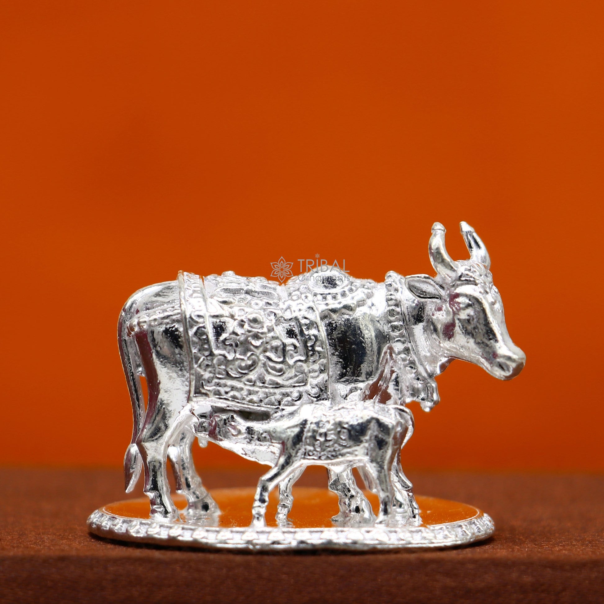 Divine cow with calf 925 sterling silver vintage design Kamdhenu cow, deity's cow, wishing cow, silver worshipping puja art653 - TRIBAL ORNAMENTS