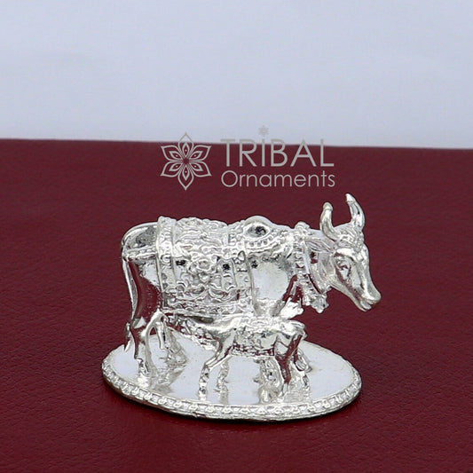 Divine cow with calf 925 sterling silver vintage design Kamdhenu cow, deity's cow, wishing cow, silver worshipping puja art653 - TRIBAL ORNAMENTS
