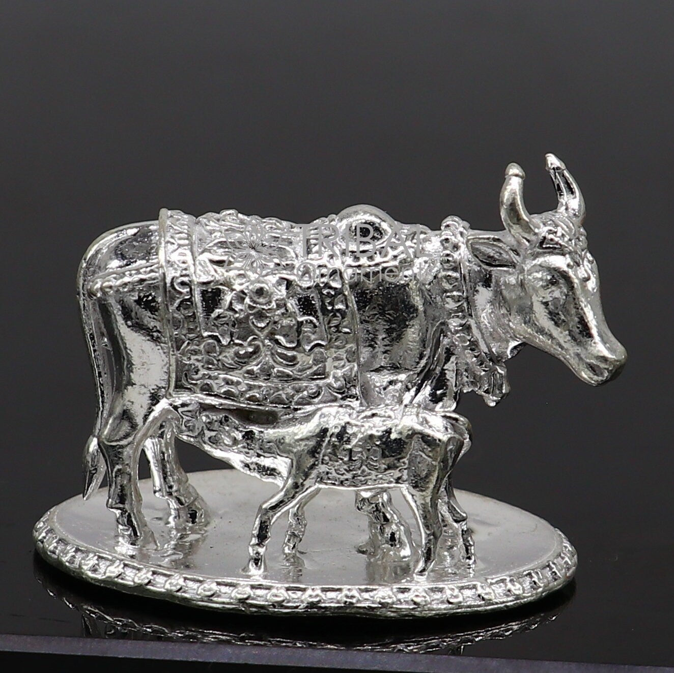 Divine cow with calf 925 sterling silver vintage design Kamdhenu cow, deity's cow, wishing cow, silver worshipping puja art653 - TRIBAL ORNAMENTS