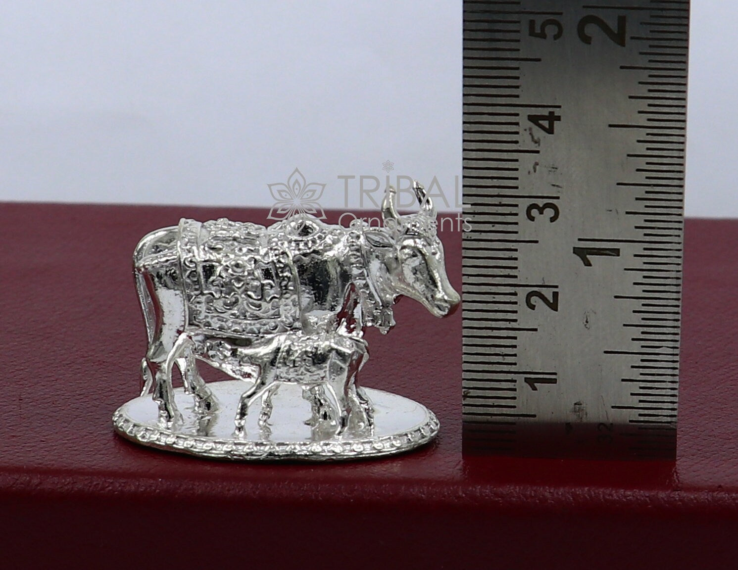 Divine cow with calf 925 sterling silver vintage design Kamdhenu cow, deity's cow, wishing cow, silver worshipping puja art653 - TRIBAL ORNAMENTS
